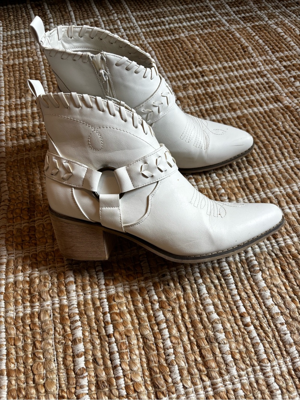 Altar'd State Cream Western Ankle Boots with Braided Strap